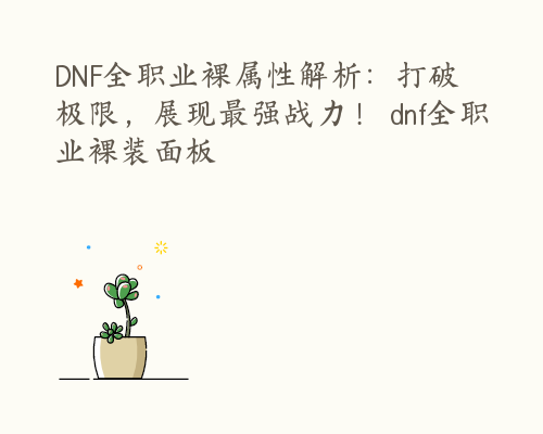 DNF全职业裸属性解析：打破极限，展现最强战力！ dnf全职业裸装面板