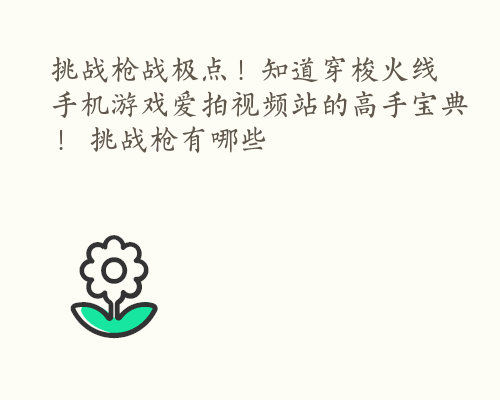 挑战枪战极点！知道穿梭火线手机游戏爱拍视频站的高手宝典！ 挑战枪有哪些