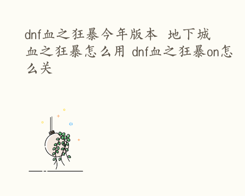 dnf血之狂暴今年版本  地下城血之狂暴怎么用 dnf血之狂暴on怎么关